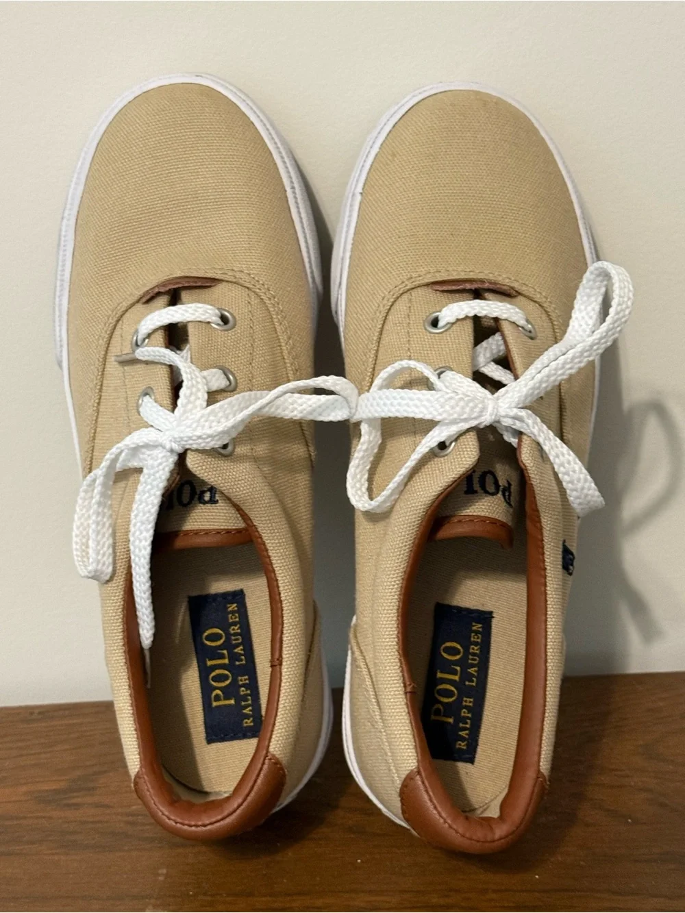 Boys Ralph Lauren Canvas Low-Top Sneakers in Beige with White Soles size 3
